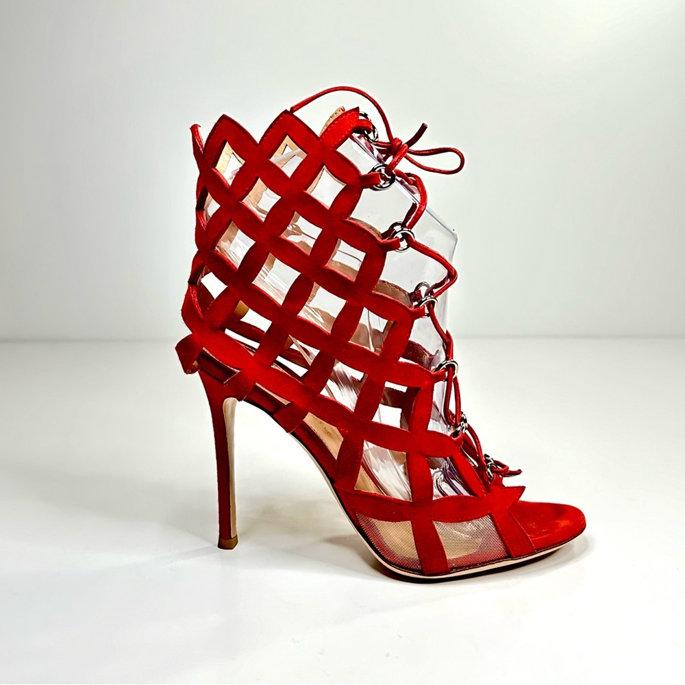 Gianvito Rossi Women’s Red Suede Gladiator Heeled Sandals Size EU 36.5 or US 6.5 - Picture 2 of 10